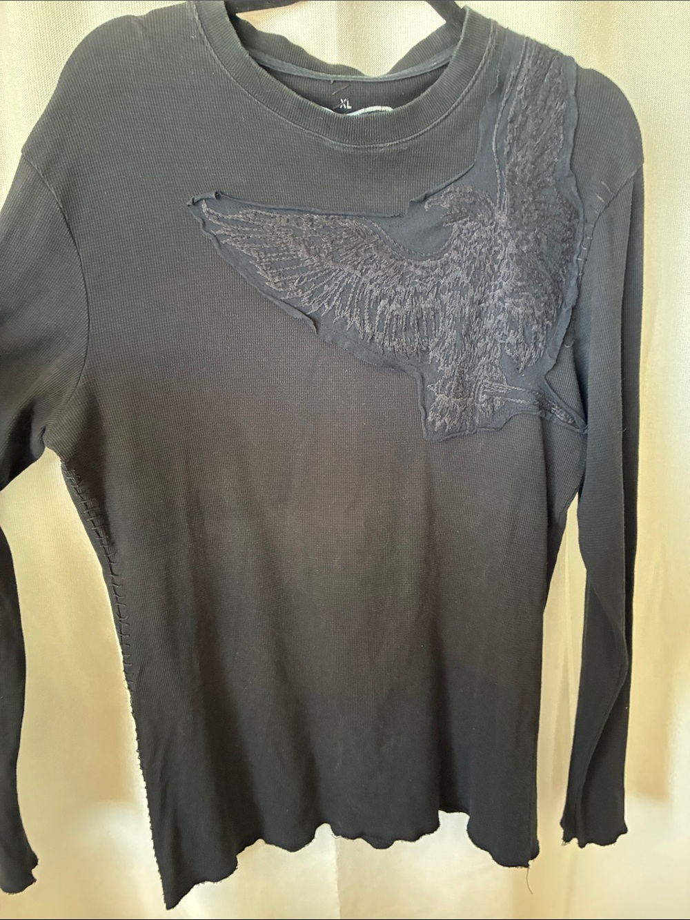 Royal Underground Black Long Sleeve Shirt with Embroidered Eagle Detail